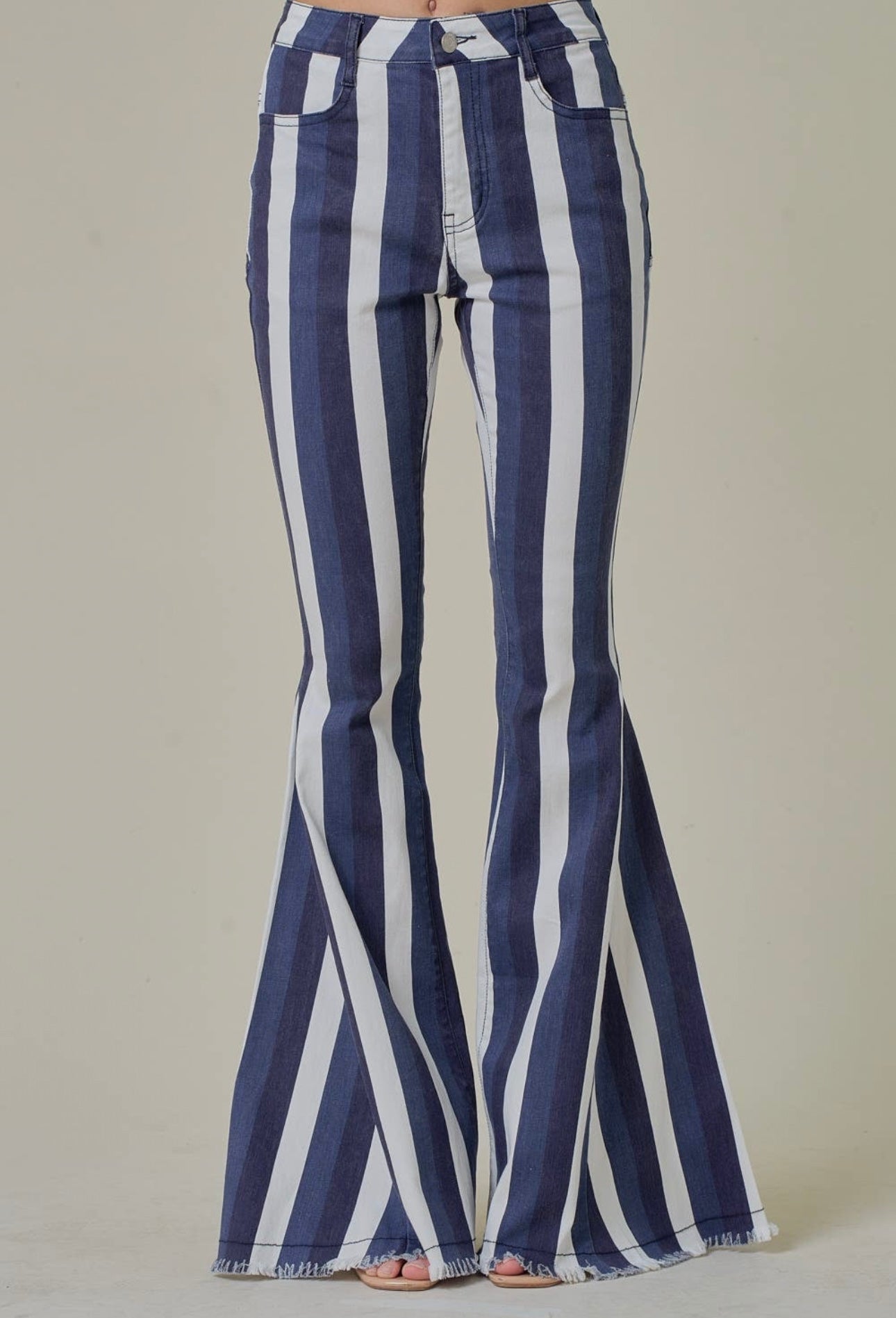 Star Suede Patch & Stripe Bellbottom Jeans