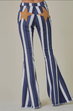 Load image into Gallery viewer, Star Suede Patch &amp; Stripe Bellbottom Jeans
