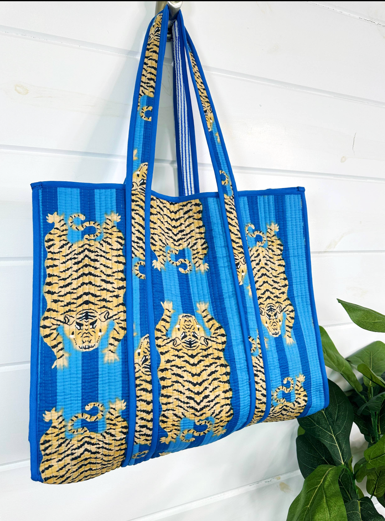 "Take Me Away" Cotton Quilted Block Print Tote Bag Reversible