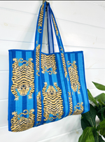 Load image into Gallery viewer, &quot;Take Me Away&quot; Cotton Quilted Block Print Tote Bag Reversible
