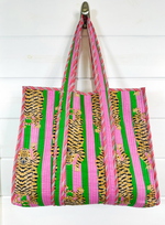 Load image into Gallery viewer, &quot;Take Me Away&quot; Cotton Quilted Block Print Tote Bag Reversible
