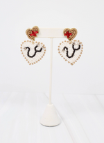 Load image into Gallery viewer, Healing Hearts Beaded Earrings White
