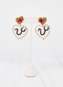 Healing Hearts Beaded Earrings White