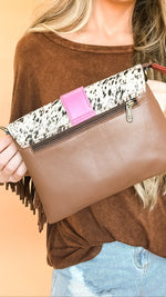 Load image into Gallery viewer, The Barbara Leather and hair on hide crossbody - blue/pink
