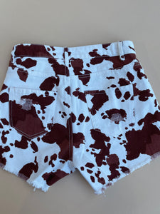 Joanna High Waist Cow Print Mini Shorts