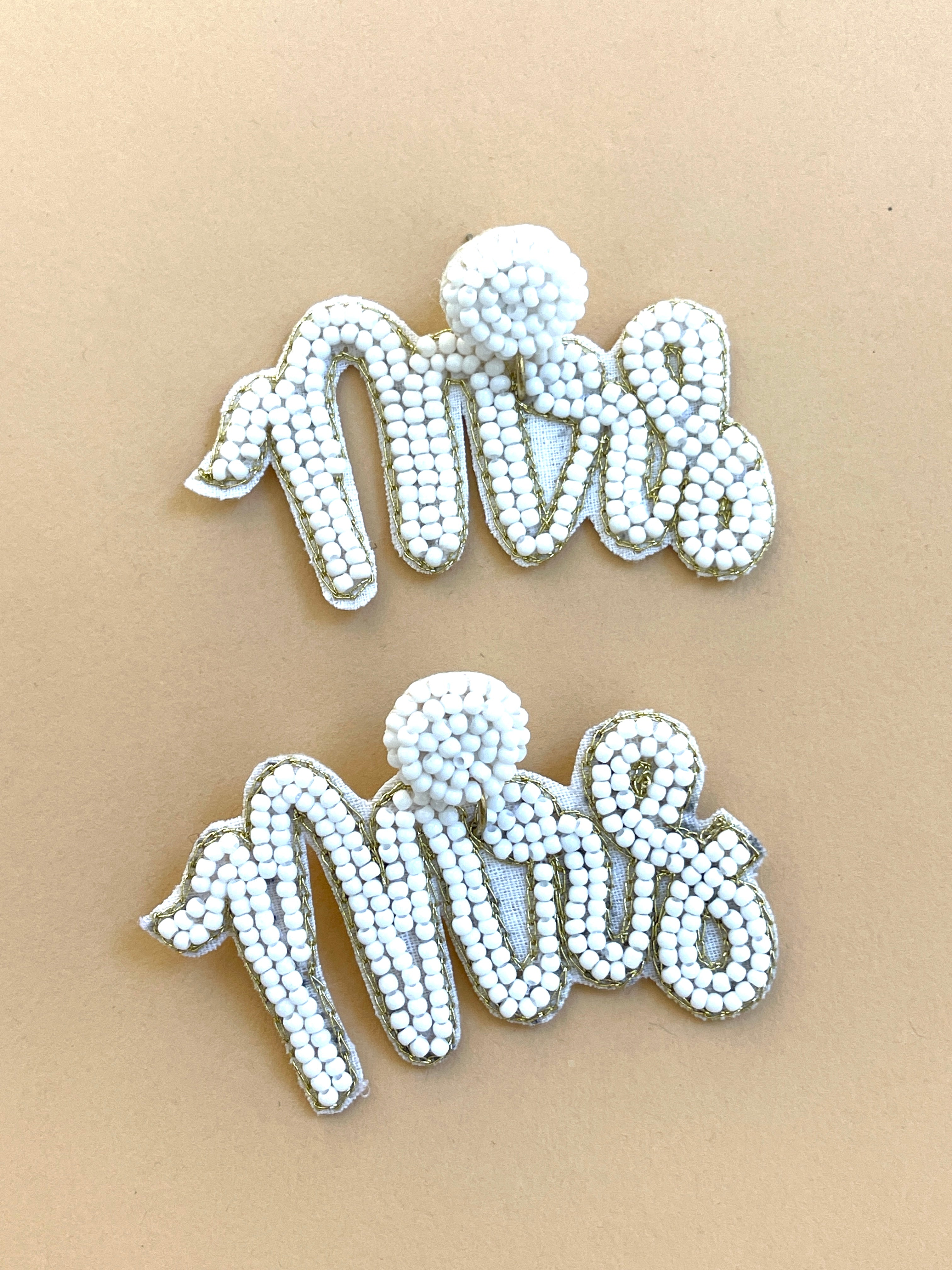 Mrs. Beaded Dangle Earrings - white