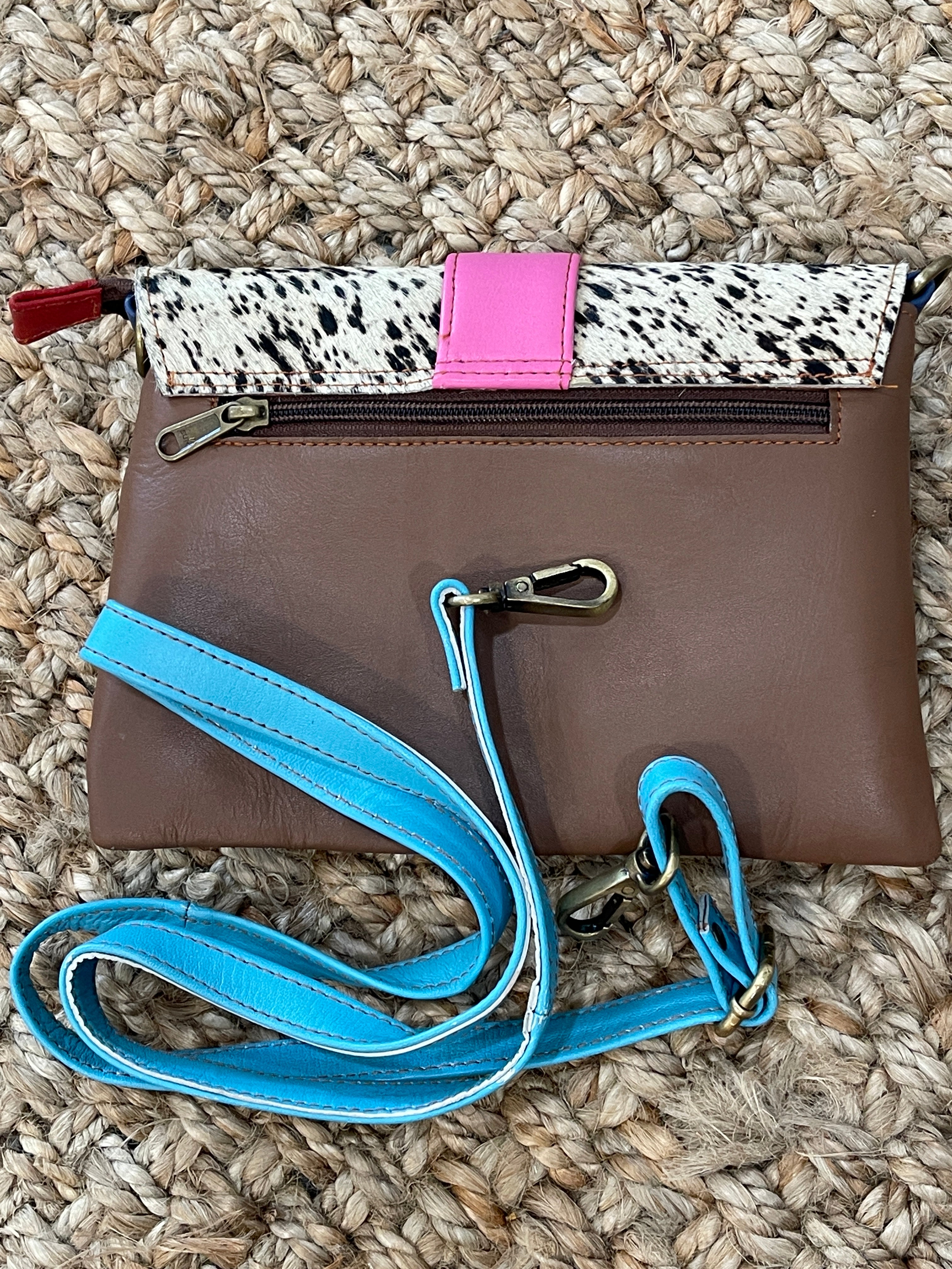 The Barbara Leather and hair on hide crossbody - blue/pink