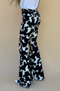 Moody Cow Print Bell Bottom